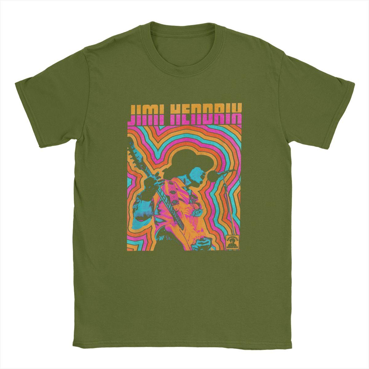 Jimi Colorful Retro Vibe Lines T Shirt Men Hendrixs Pure Cotton T-Shirts Crewneck Vintage Rock Guitar Singer Tees Short Sleeve 4XL