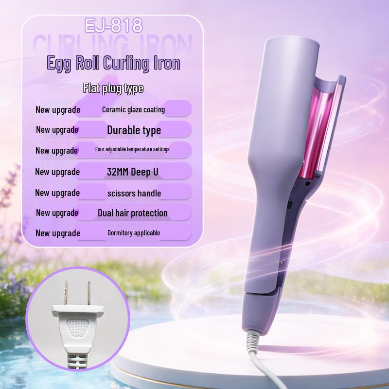 French Egg Roll Curling Iron: Water Wave & Big Curl Crimper with Negative Ion Technology