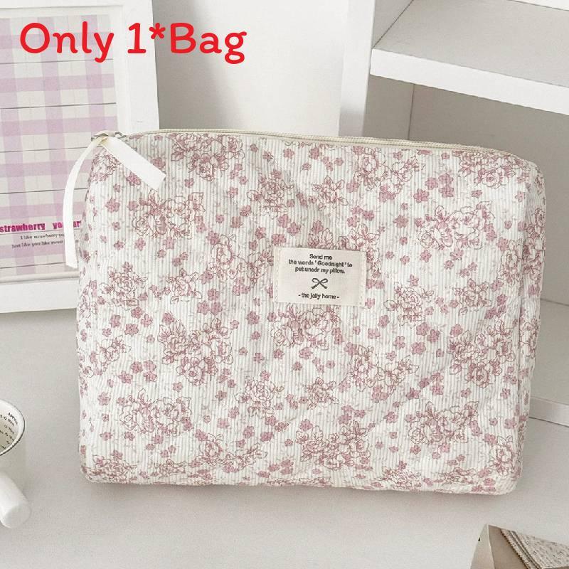 Cotton Corduroy Makeup Bag With Floral Pattern And Breathable Design For Daily Use