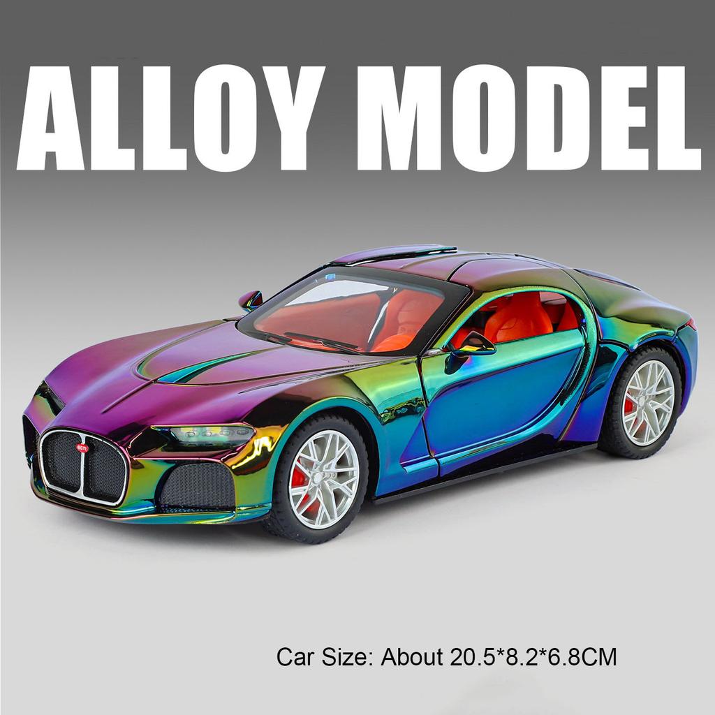 1:24 Tourbillon Atlantic Sports Car Model Toy Sound Light Pull Back Doors Opened Cars Models Toys Desktop Ornaments for Boys