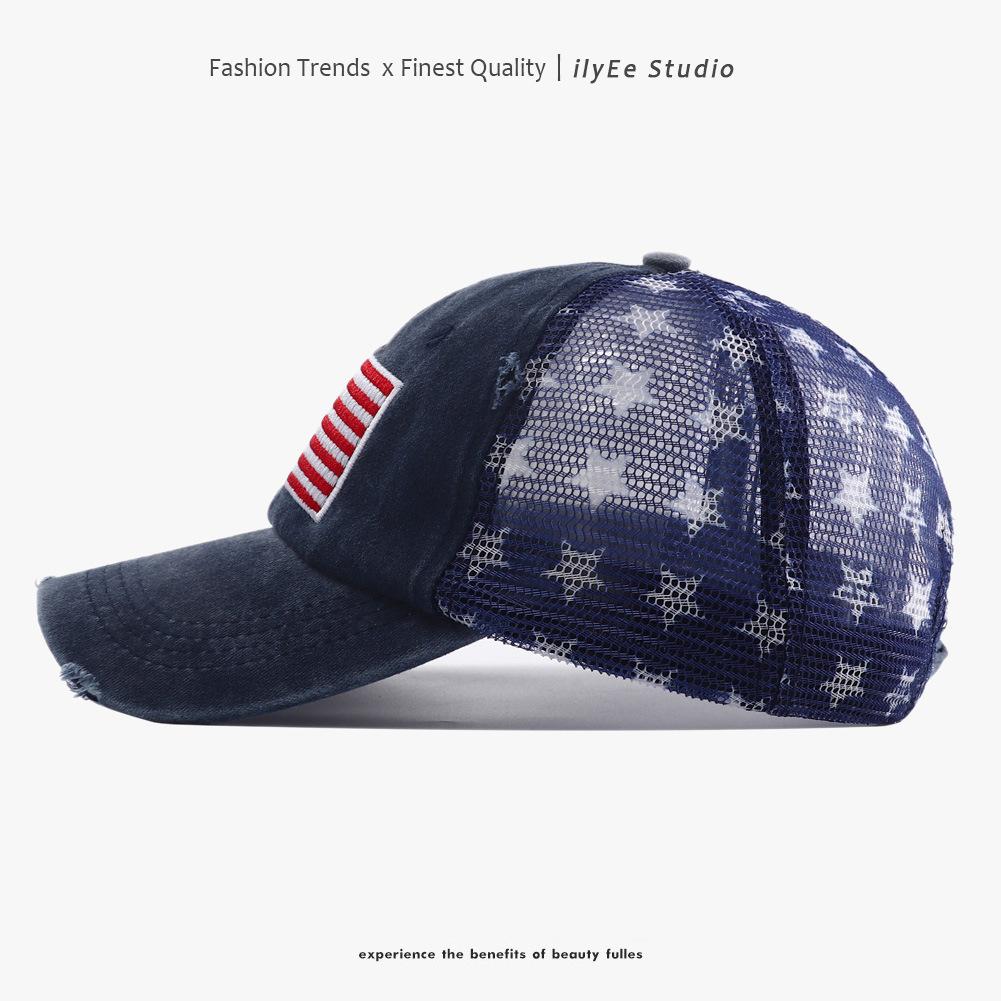 Popular European, American flag embroidery baseball cap mesh cap retro washed baseball cap sun hat