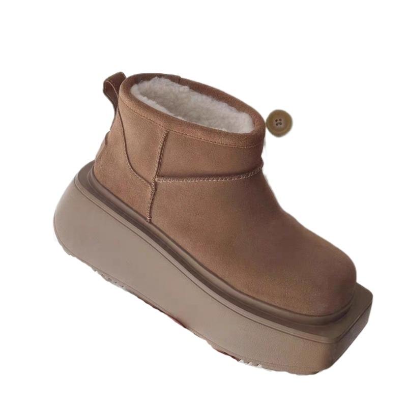 Mode Pelz Wohnungen Frauen Knöchel Schnee Stiefel Plattform Wildleder Plüsch Baumwolle Schuhe Marke Karree Frau 2025 Trend Neue Warme casual Botas Mujer
