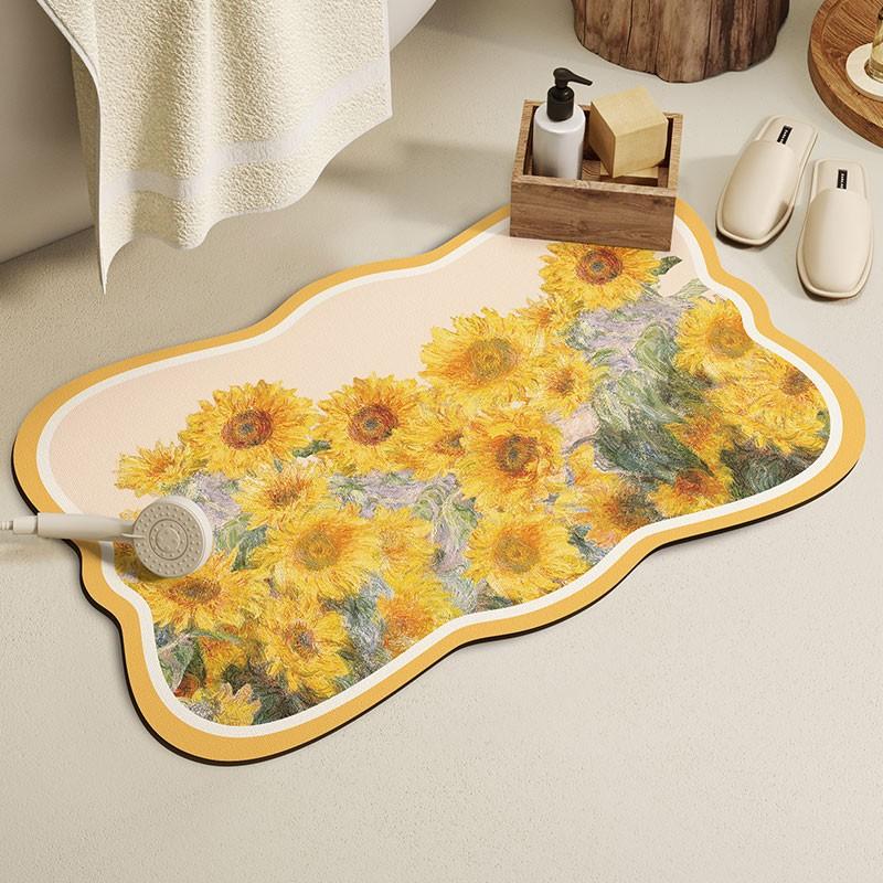 Oil Painting Diatom Mud Floor Mat Water-Absorbing Non-Slip Cushion At The Door Of The Bathroom Bathroom Floor Mat Toilet, Bathroom Quick-Drying Carpet