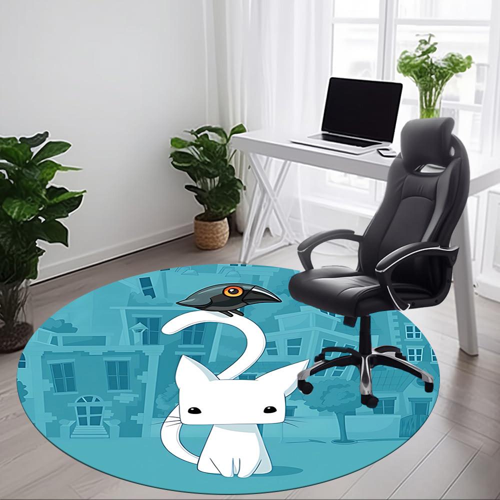 1pc Cat Crow Office Round Area Rug, Indoor Mat Suitable For Office, Under Office Chairs Bedroom Living Room Home Decor, Room Deco172