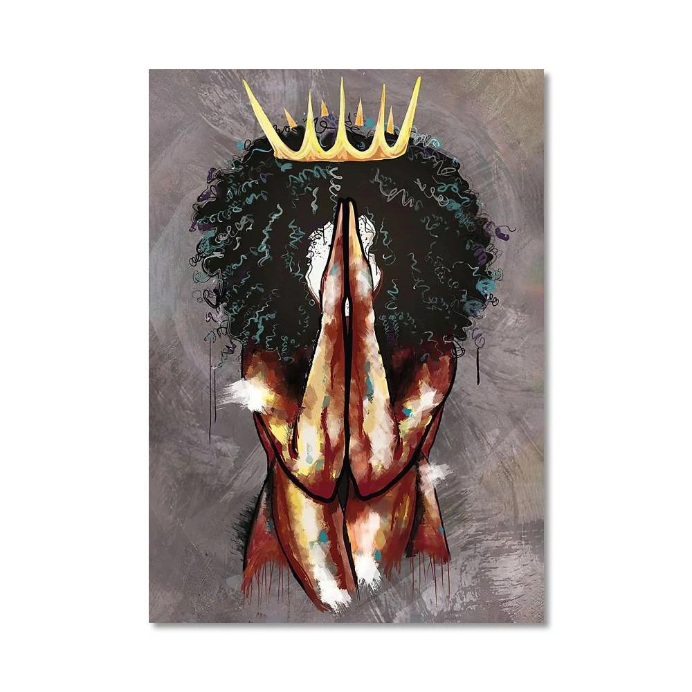 Black Woman With Crown Model Wall Art Poster Faceless Nordic Mural Modern Home Decor Canvas Pictures Prints Living Room Decorate