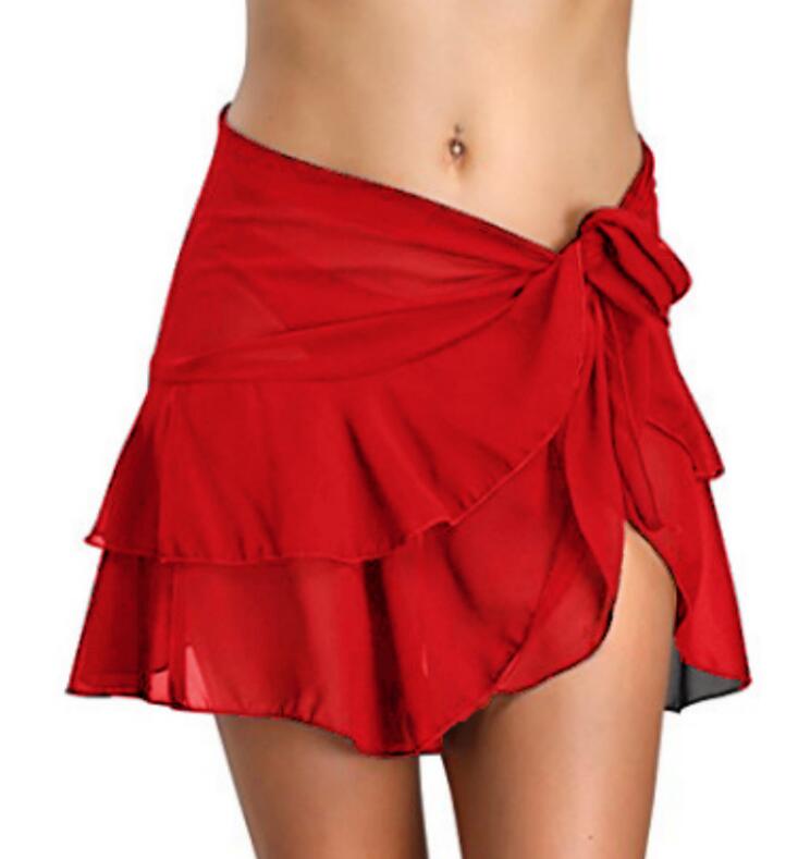 

See Through Bikini Cover Up Short Beach Skirts Swimwear Pareo Wrap Sarong Skirt Swimsuit F Size F червоний