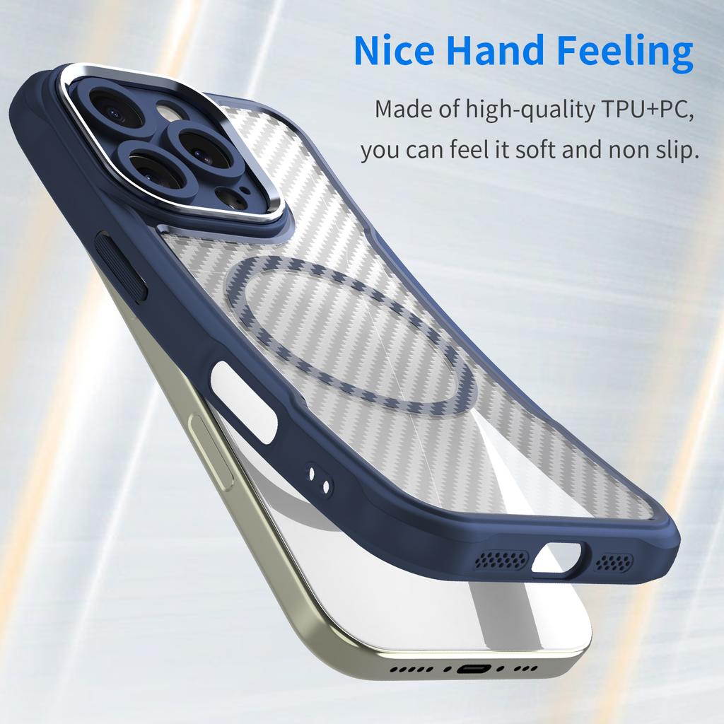 For iPhone 16 Pro Max Magnetic Case Carbon Fiber Texture TPU+PC Phone Cover