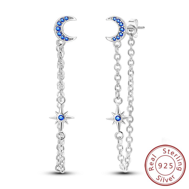 New 925 Silver Hoop Earrings Star Moon Stud Drop Earrings For Woman Party Wedding Accessories Fashion Jewelry Gift