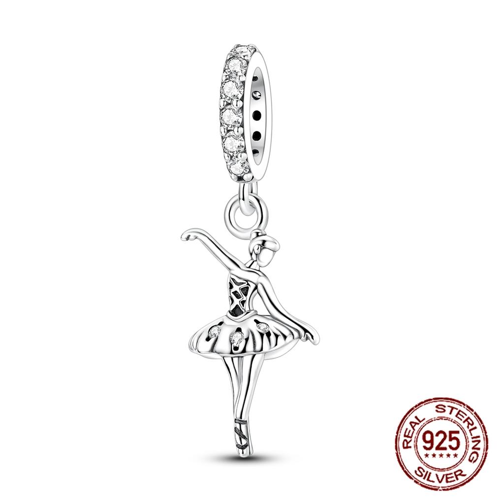 Copper Graceful Dancing Spin Motion Ballerina Lovers Pendants Fits Genuine Charms Bracelet Women DoItYourself Jewellery Gifts