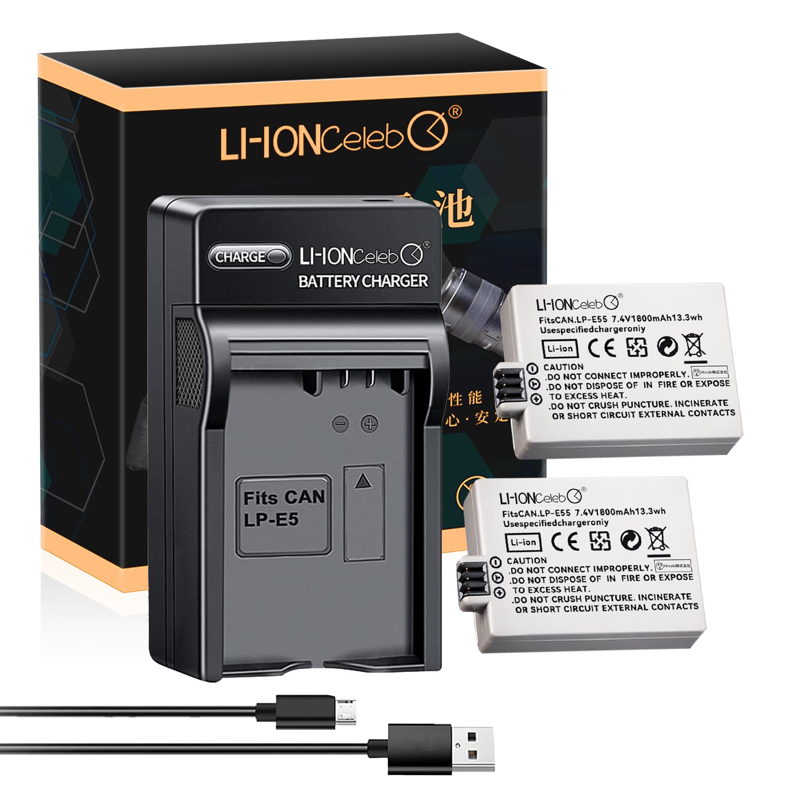 

Celeb Compatible with Canon EOS Kiss X3 2 Replacements USB 1800mAh Li-ion Cameras, + Charger, 7.4V