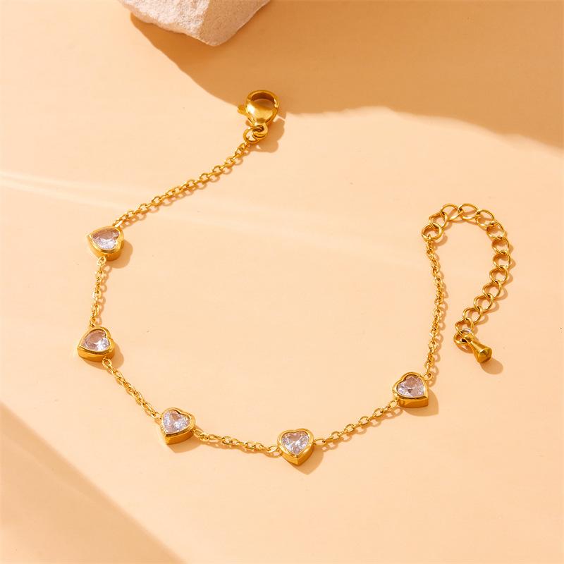 Gold Plated Heart Cubic Zirconia Jewelry Set Necklace Bracelet Earrings