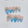 Almond Shape 3D Carved Blue Polka Dot Nails - Pure Handmade Wearable Style