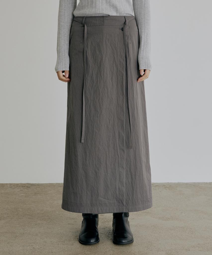 Artid Wrap Belted Long Skirt_Charcoal