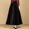 Autumn Women's Gold Velvet Long High-Waist A-Line Skirt Black