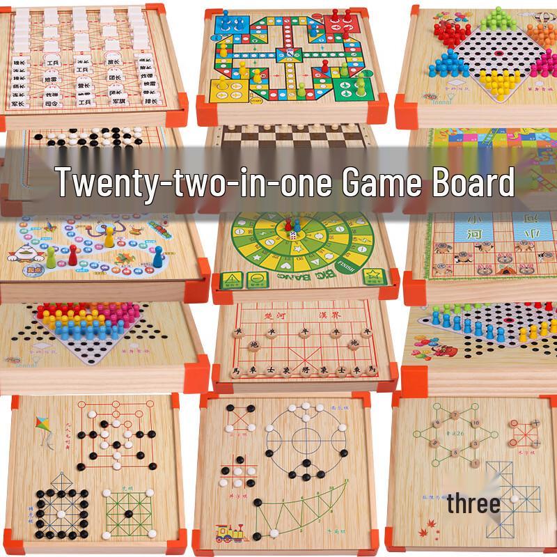 22-in-1 Wooden Multi-Game Chess Set