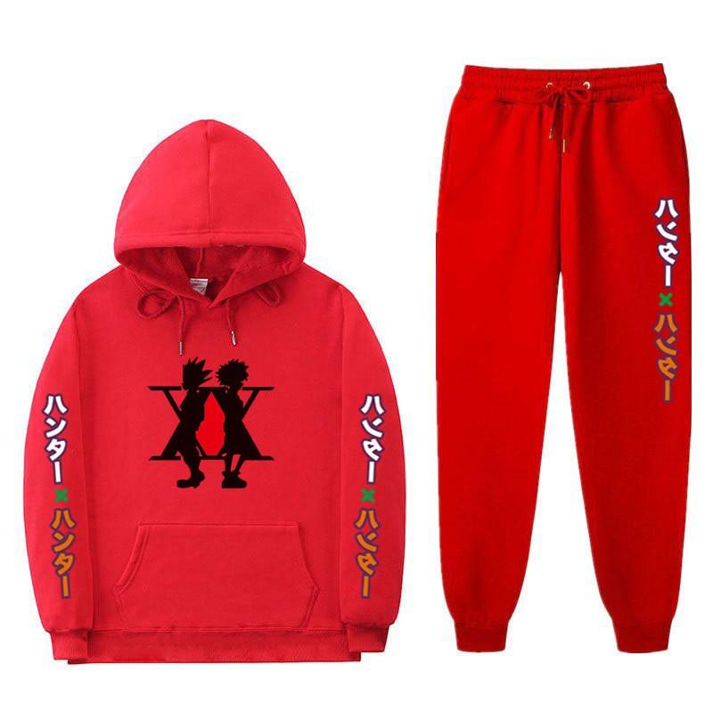 Mens Winter Warm Hooded Sweatshirt Pants Set Anime Inspired Casual Tracksuit Cotton Blend Thick Fleece Lined