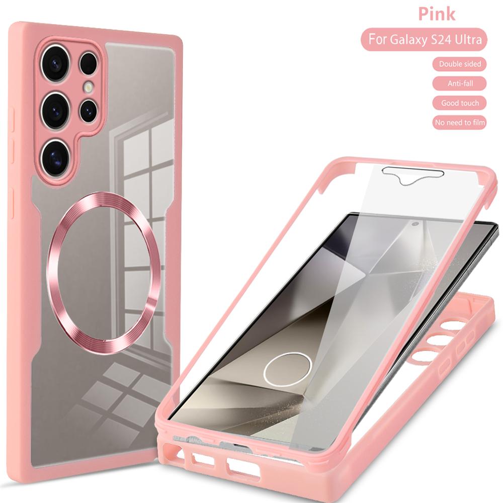 For Magsafe Magnetic 360° Full Cover Phone Case For Samsung Galaxy S24 S23 S22 Ultra Plus S23 S21 FE Transparent Shockproof Capa