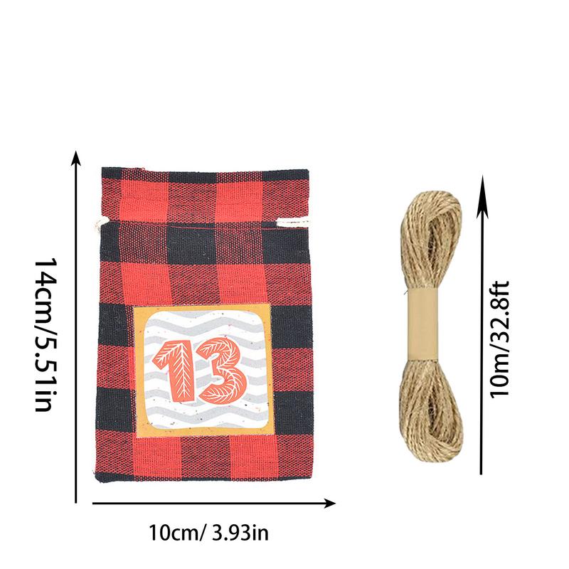 Weihnachts-Countdown-Taschen Weihnachten Wiederverwendbar 24-Tage Advents-Feiertags-Jute-Leckerchentasche Mit Clips Für Süßigkeiten Spielzeug Snacks Leckerli