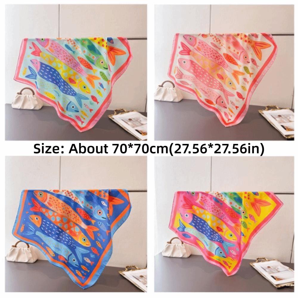 Cartoon Imitation Silk Scarf Shawl High-end Print Neck Scarf Headscarf High Quality Square Scarf