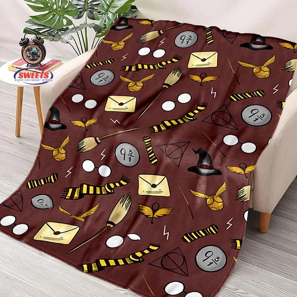 Soft Flannel Throw Blanket with Magic Hat Pattern for Bedroom Sofa Picnic Outdoor Leisure Nap Gifts
