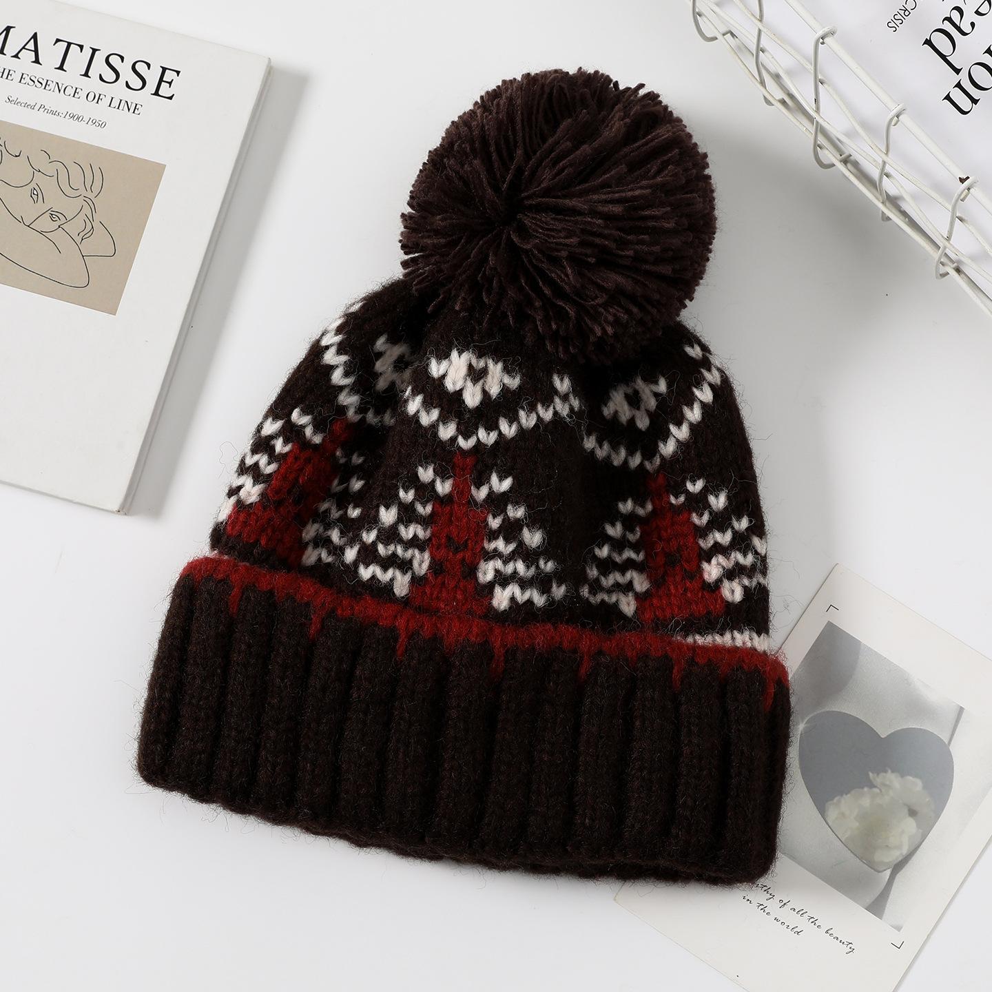 

Новая осенне-зимняя вязаная шапка в корейском стиле в стиле Fair Isle для женщин, ретро, подчеркивающая лицо, маленькая шапка-пуловер, теплая шерстяная шапка one size