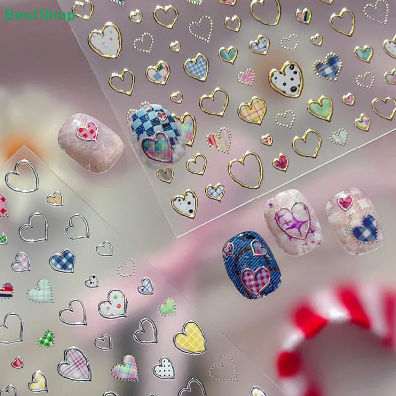 Y2K Style Heart Nail Decals | Plaid & Polka Dot Love Heart Stickers for Trendy Nails
