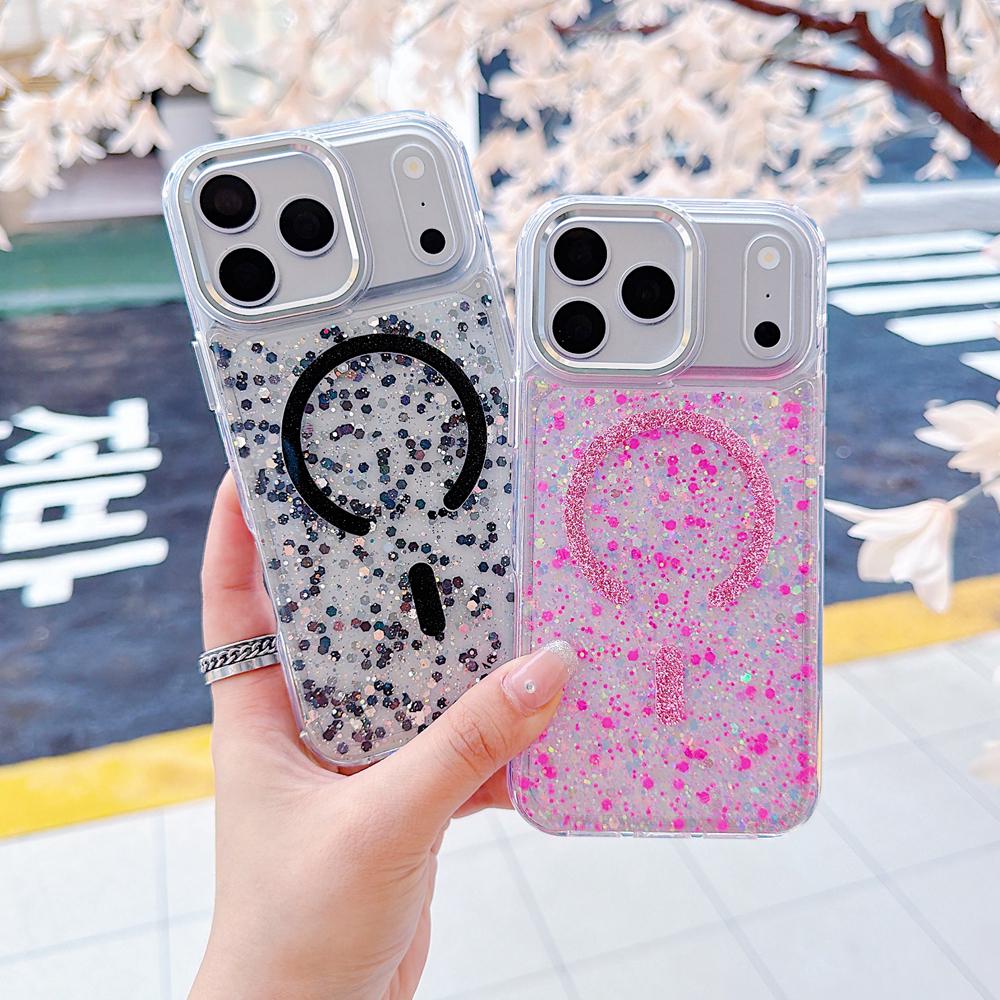 KEYSION Luxuxy Glitter Magnetic Phone Case for MagSafe for iPhone 17 Pro Max Soft TPU+PC Shockproof Back Cover for iPhone 17 Air