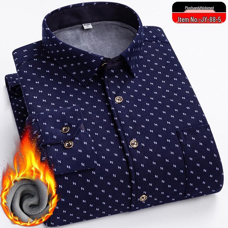 Men's Winter Fleece-Lined Plaid Shirt - Warm, Long-Sleeved Business Casual for Middle-Aged & Elderly, Plus Size Available