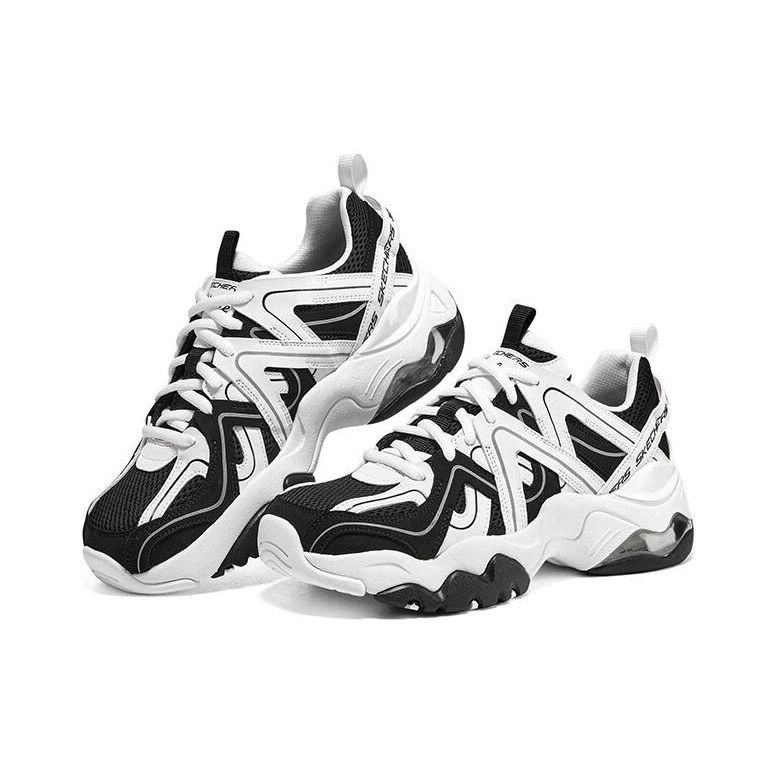 Skechers DLites 3.0 Air Fabric Sport Versatile Durable Low-Top Dad Shoes Women Sneaker Black White 896233-BKW