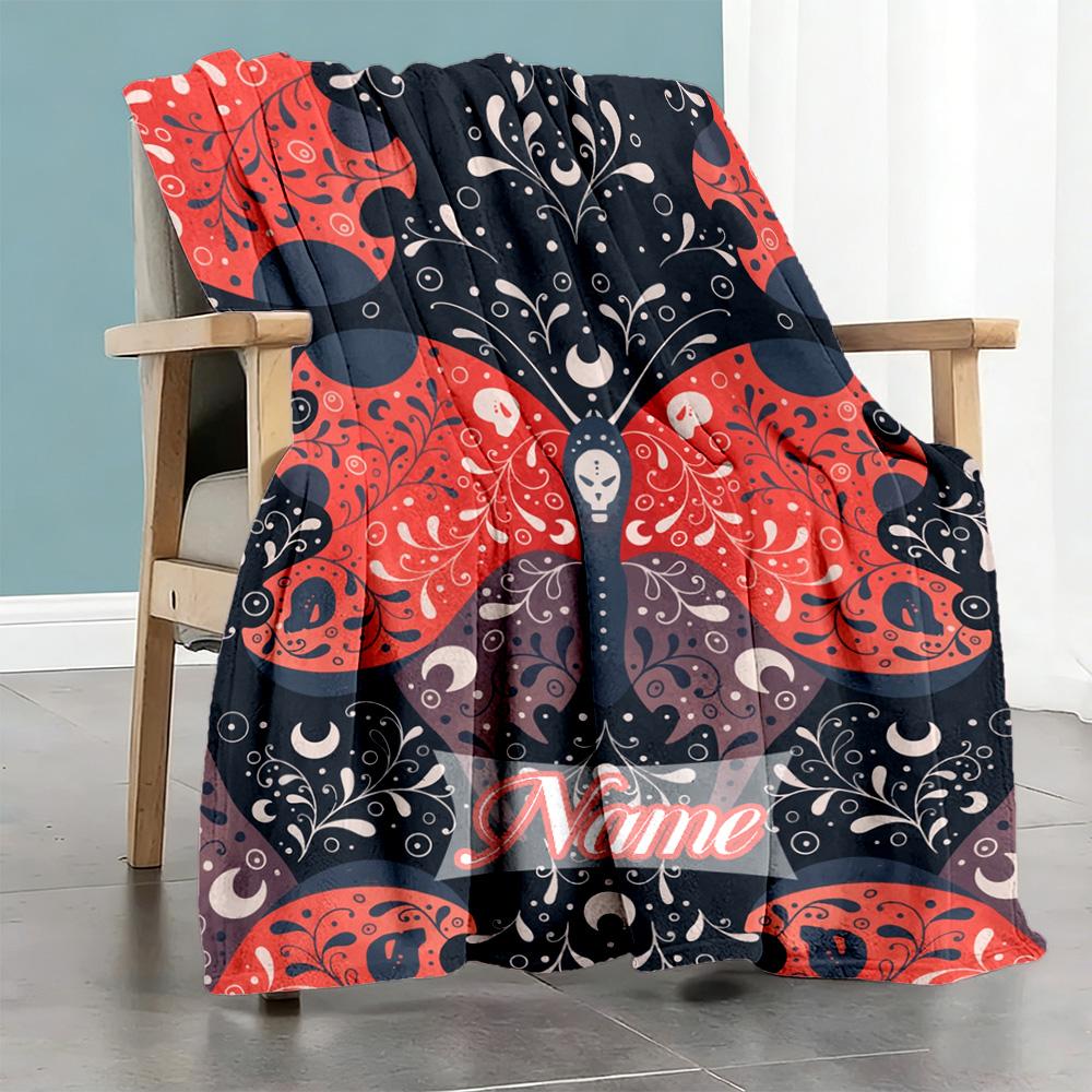 Magic Redviolet Night Butterfly Ornate Personalized Text Blanket Throw Customizable Blanket Warmthful Decor for Livingroom Office Home Decor Nap