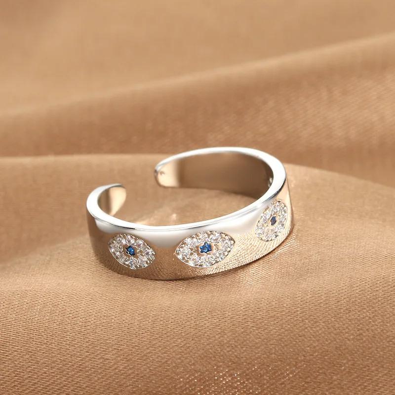 YILUOCD Blauwe Zirkoon Duivelsogen Open Verstelbare Ringen Geluk Turkse Boze Oog Vingerringen Voor Vrouwen Trouwring Sieraden