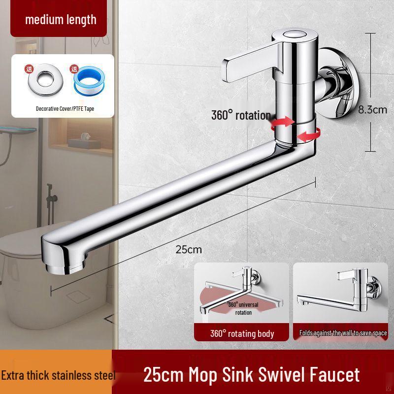 Wall-Mounted Rotating Mop Sink Faucet with Anti-Splash Extension