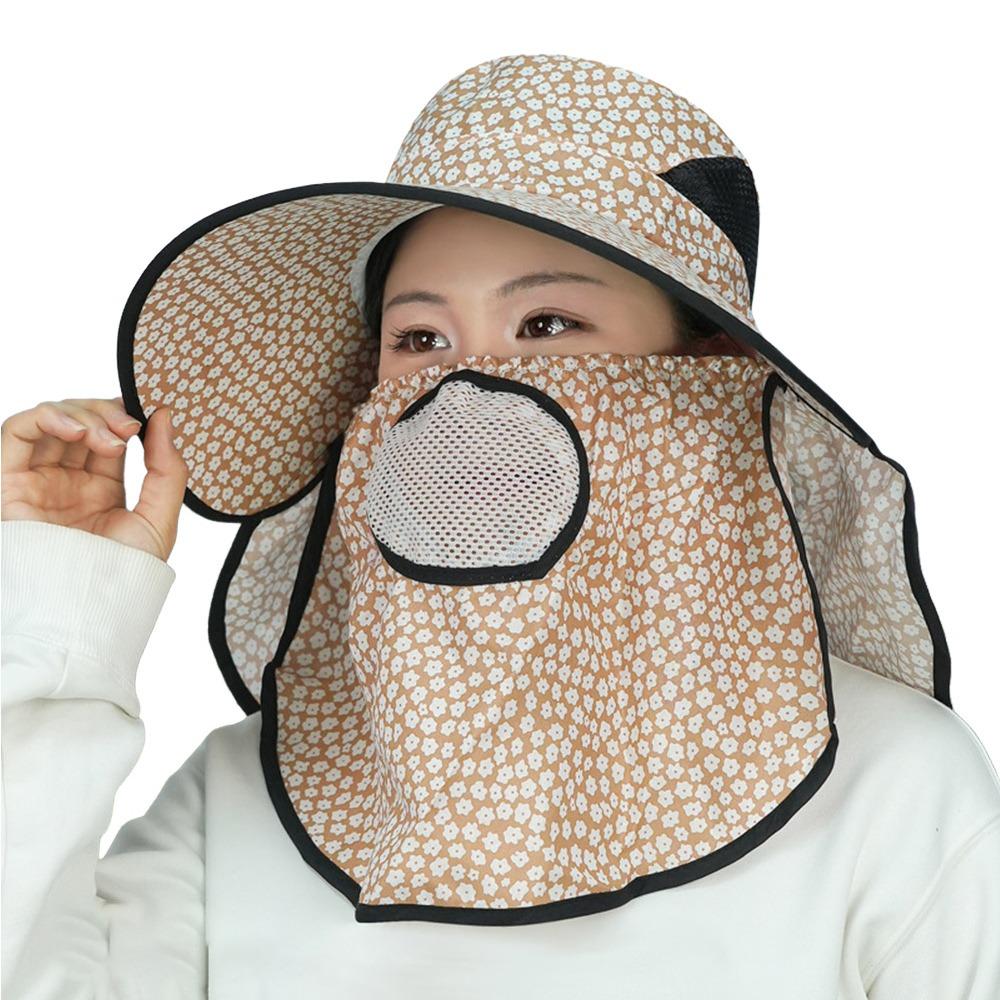 

Portable Mesh Breathable Sun Hat Wide Brim Face Neck Protection Sunscreen Hat Anti-UV Fordable Agricultural Work Cap Women кавовий