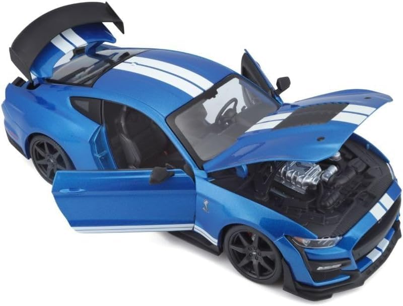 Maisto 2020 Ford Mustang Shelby GT500 Blue x White Line Scale Special Edition Ford Mustang Shelby GT500 with Opening Doors and Hood 1/18