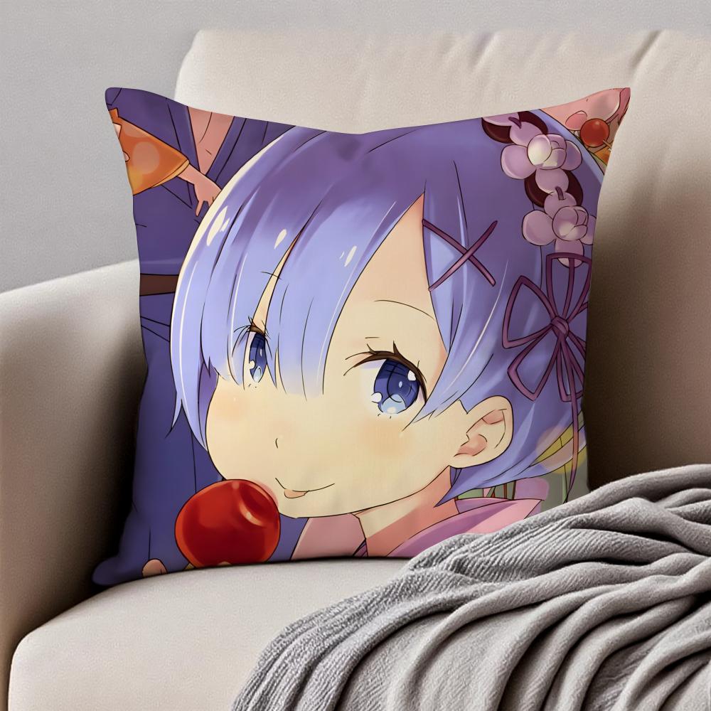 Fantasy Popular Anime RRe Zero Cushion Cover Pillowcase Antidustmite Invisible Zipper Short Plush Sofa Cushion
