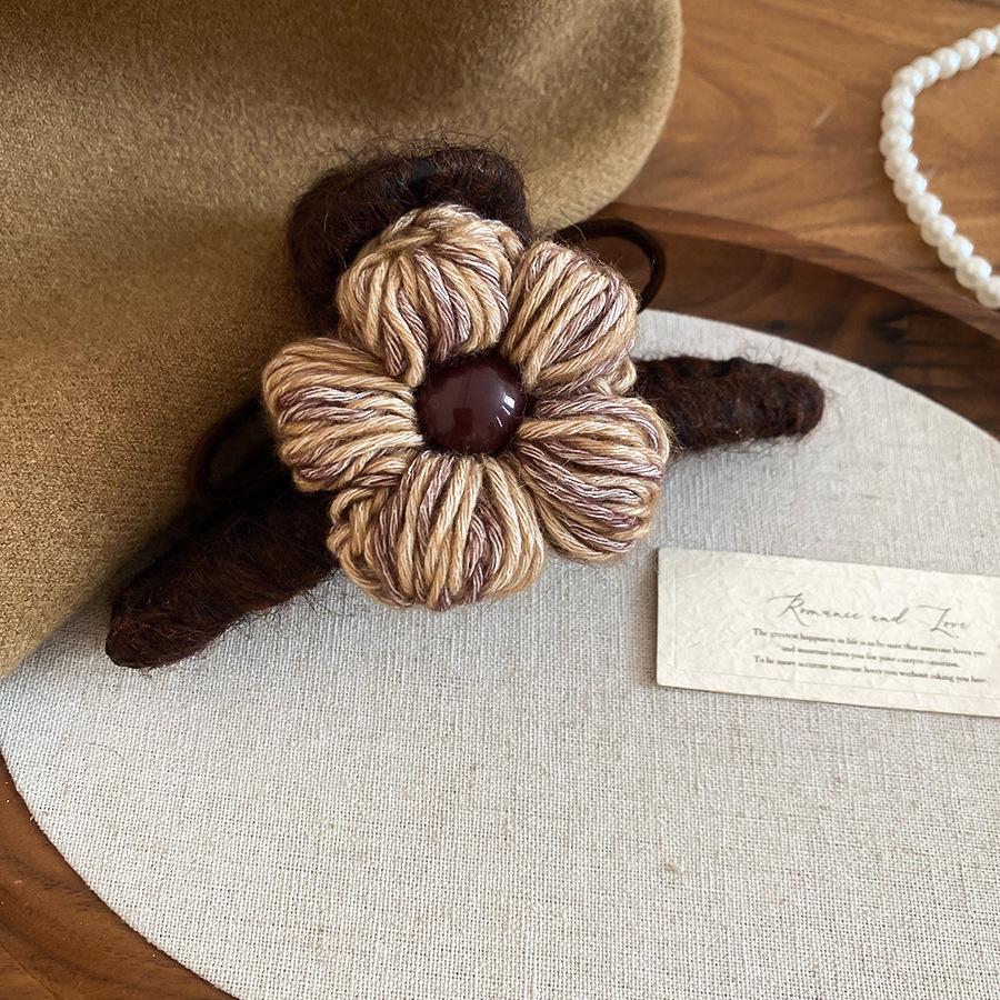 Korean-Style Knitted Wool Flower Bow Hair Clip