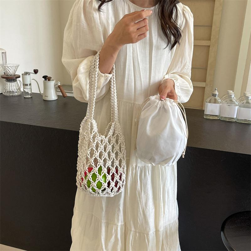 Sommer-Strandtasche für Damen, Netzseil, gestrickt, Eimer, Umhängetaschen, retikuliert, hohl, Reise-Shopper, Totes, Damenmode, Handtaschen