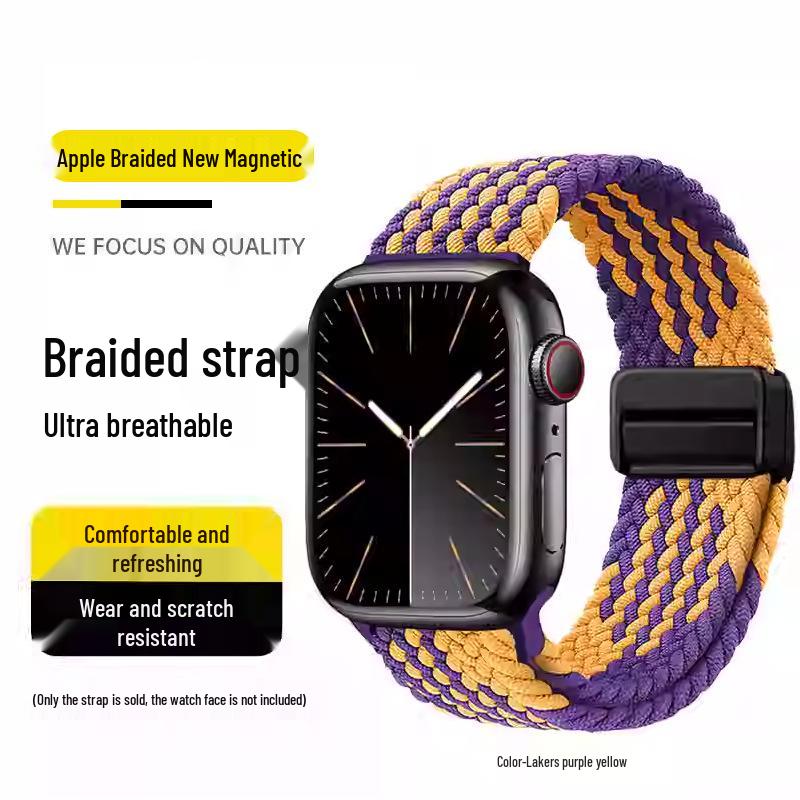 Kompatibles elastisches geflochtenes Magnetarmband aus Nylon für Apple Watch 4, 5, 6 & iWatch 7, 8, 9