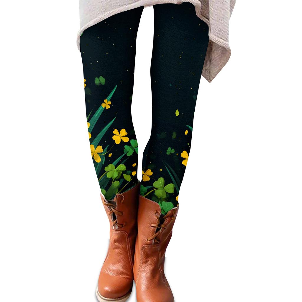 Frauen St. Patrick Print Stretch Weiche Leggings Lässig Haus Schlafbekleidung