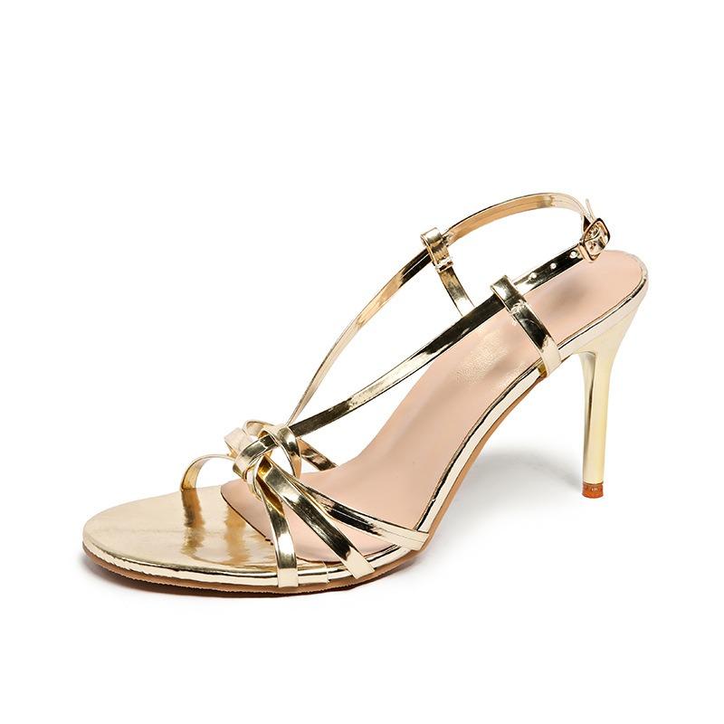 

Летние новые модные и сексуальные сандалии на трендовом тонком каблуке с ремешком-пряжкой на подъеме и открытым носком, больших размеров, женские 42 золотой