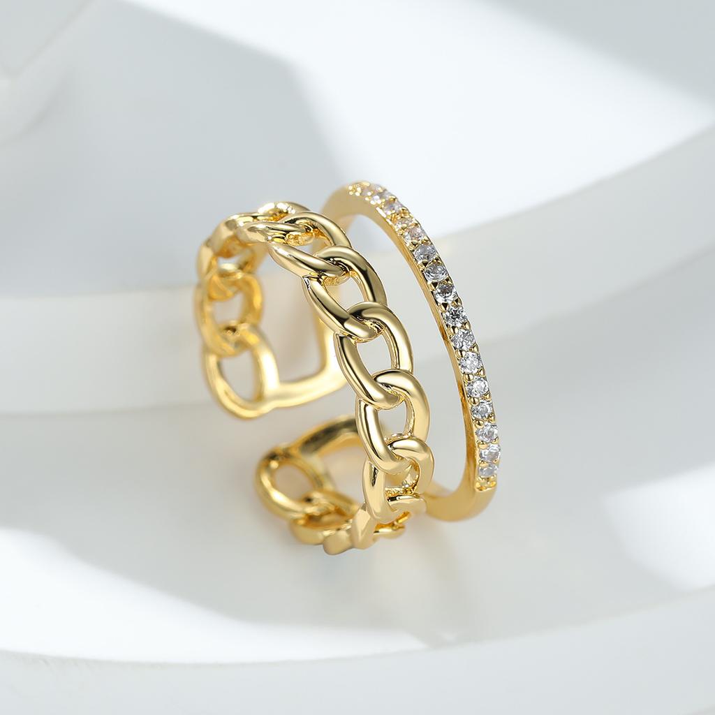 New double-layer diamond-set ring, simple personality and literary temperament jewelry ring