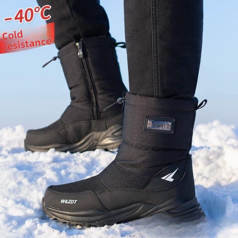 Herren Mittelhohe Stiefel Outdoor Rutschfest Schneestiefel Verdickter Samt Warme Baumwollschuhe Winter High-Top Freizeit Sneaker für Herren Botas