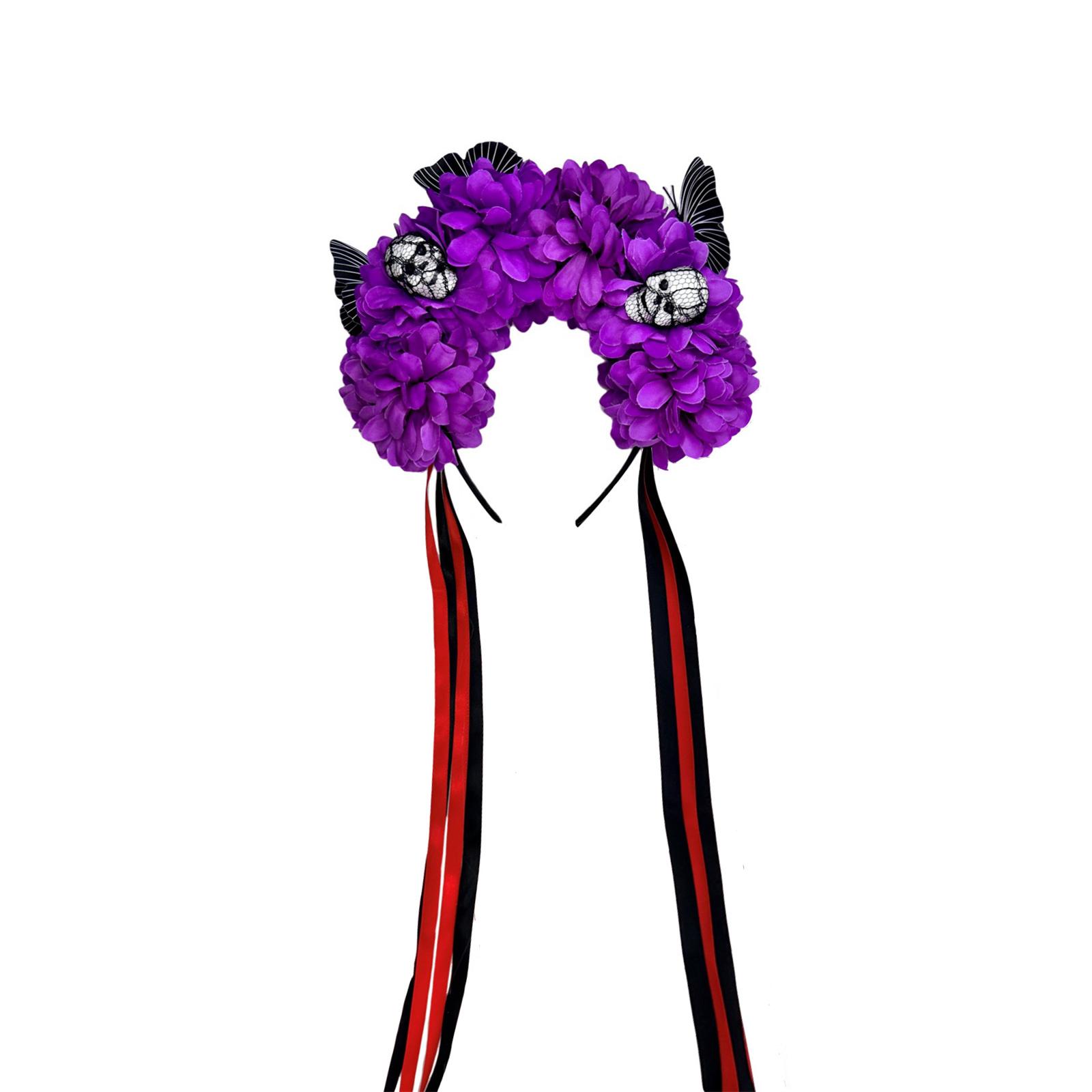 

Хэллоуин Ободок с черепом и цветами из пластика Аксессуары для костюма для костюмированных вечеринок и жутких мероприятий фиолетовый