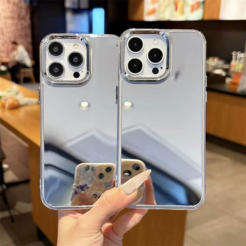 Anti-drop Silver Electroplated Makeup Mirror Phone Case for Infinix HOT 60 5G 60i Pro Pro+ 50 50i 40 40i 30i NFC 30 20i 20 & More Models