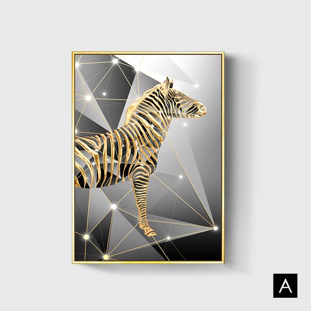 Home Decor Interior Luxury Modern Painting Gold Decoration Canvas Deer Pictures On Wall Loft Frameless Poster Room Decor No Frame
