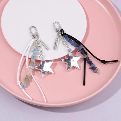 Gravel Pentagram Keychain Beaded Charm Pendant Keyring Jewelry For Girl Women Gift Bag Decoration Pendant