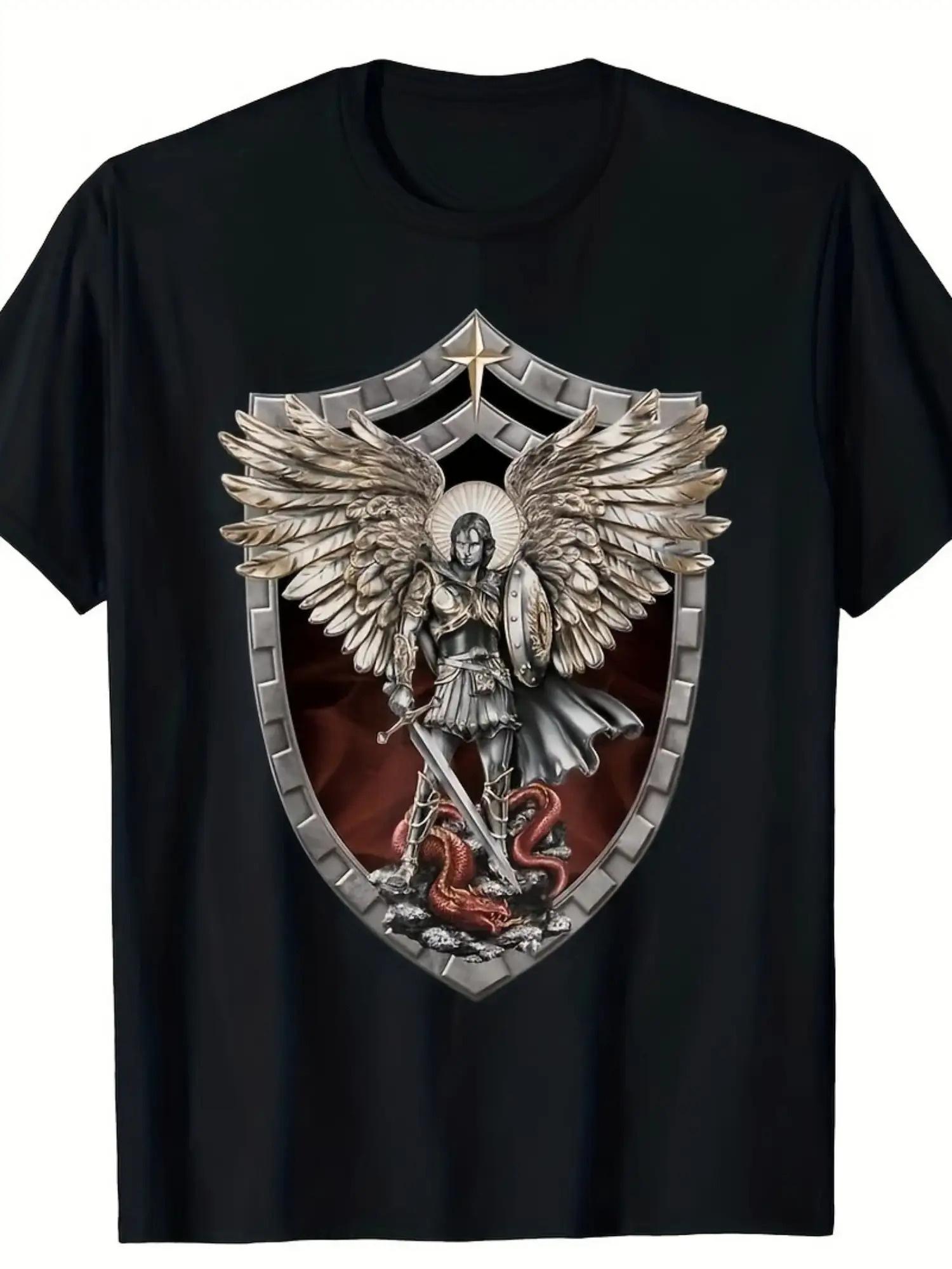 Black T-Shirt Featuring Saint Michael The Archangel XXXL