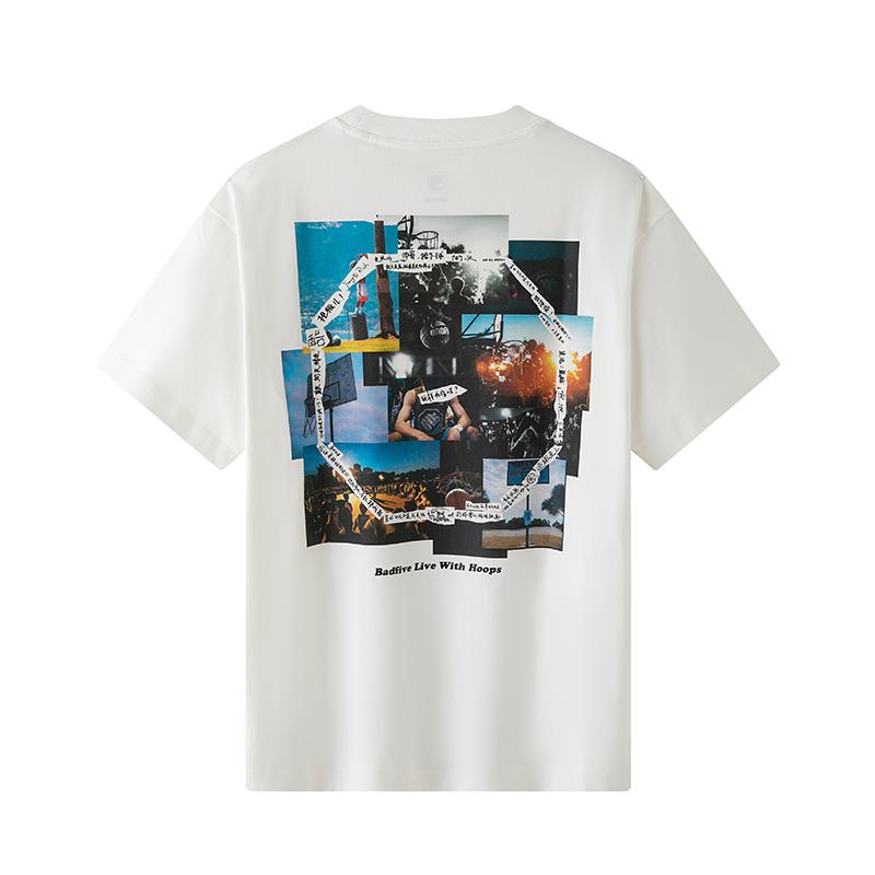 Li-Ning Anti-Wu Series Basketball Letter Logo Photo Pattern Round Neck Short Sleeve T-Shirt Men Tops White AHST281-1