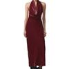 Velvet Halter Neck Backless A-line Midi Dress - Spring & Autumn Women's European Style