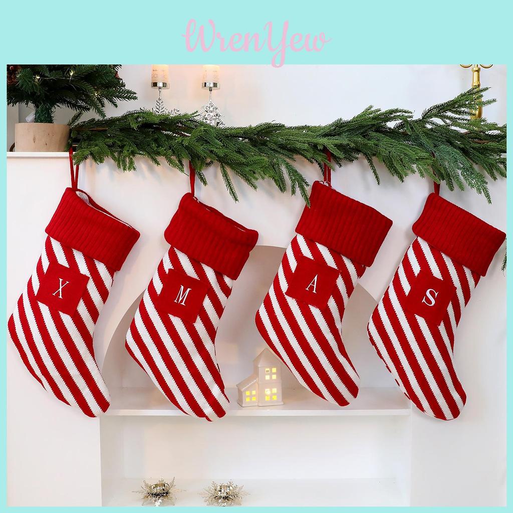 Christmas Letter Sock Decor With Red White Stripes For Holiday Tree Decoration
